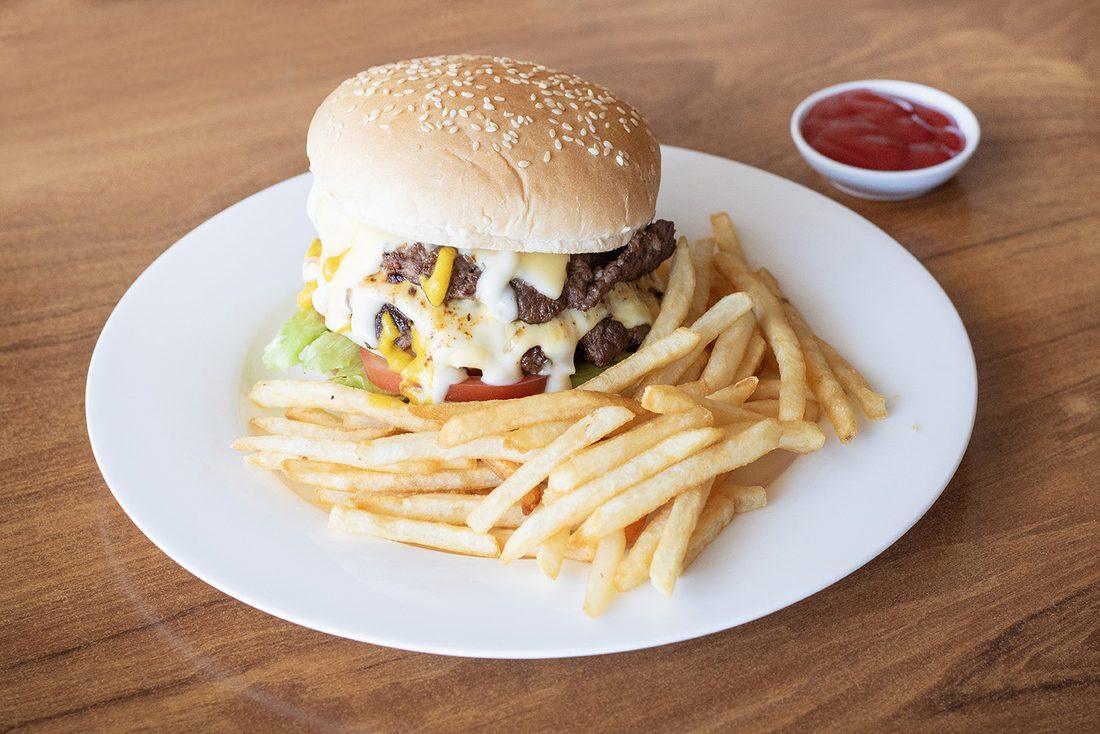 Cheese burger with fries